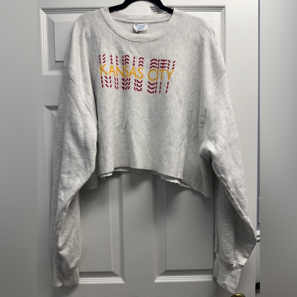 Champion Gray Kansas City Women's Crew Neck Cropped Sweatshirt